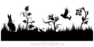 Wandtattoo Aufkleber 01 Wiese mit Blumen und Hase