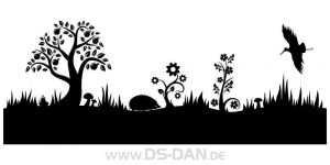 Wandtattoo Aufkleber 04 Wiese mit Apfelbaum, Igel und Storch