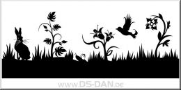 Wandtattoo Aufkleber 01 Wiese mit Blumen und Hase